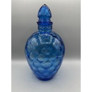 Wheaton Ware Blue Glass Bottle & Lid Inverted Thumbprint Vintage Apothecary